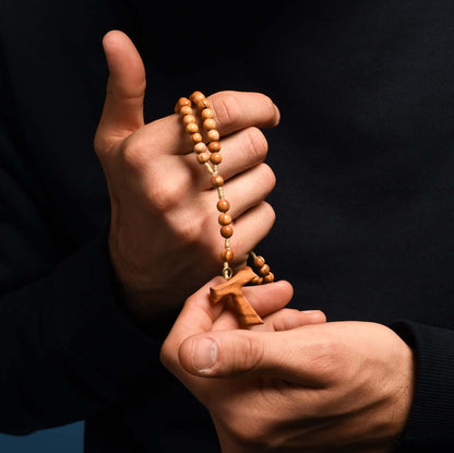TAU CROSS ROSARY - OLIVE WOOD