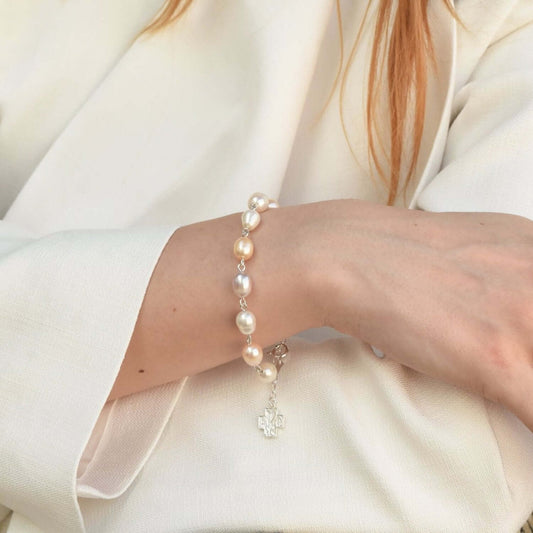 PEARL BEADS ROSARY BRACELET - SILVER