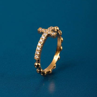 ROSARY RING WITH CROSS - VERMEIL SILVER AND ZIRCONIA