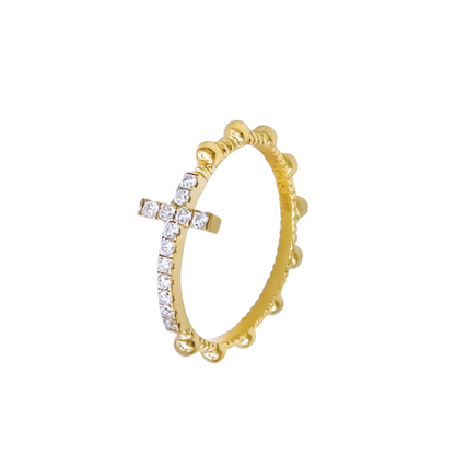 ROSARY RING WITH CROSS - VERMEIL SILVER AND ZIRCONIA