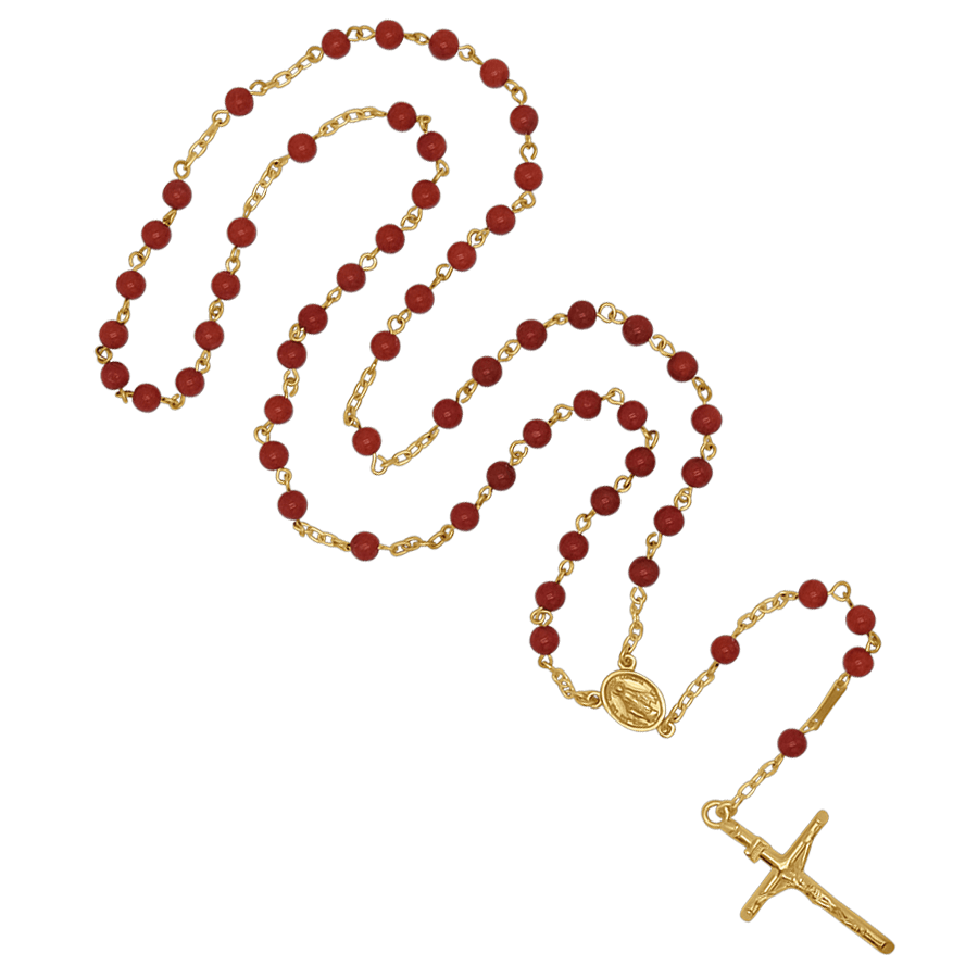 CORAL ROSARY - GOLDEN SILVER