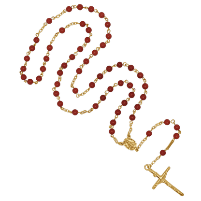 CORAL ROSARY - GOLDEN SILVER