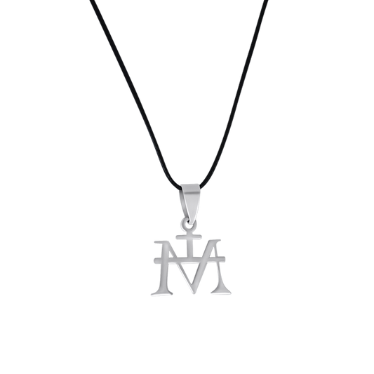 VIRGIN MARY MONOGRAM - RUBBER CORD AND STEEL - NECKLACE