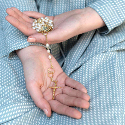 MARRIAGE - PEARL ROSARY - VERMEIL SILVER