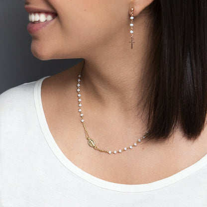 MIRACULOUS AND CROSS - CRYSTAL NECKLACE - VERMEIL SILVER