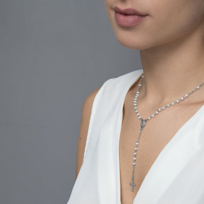 WHITE CRYSTAL ROZENKRANS KETTING - ZILVER