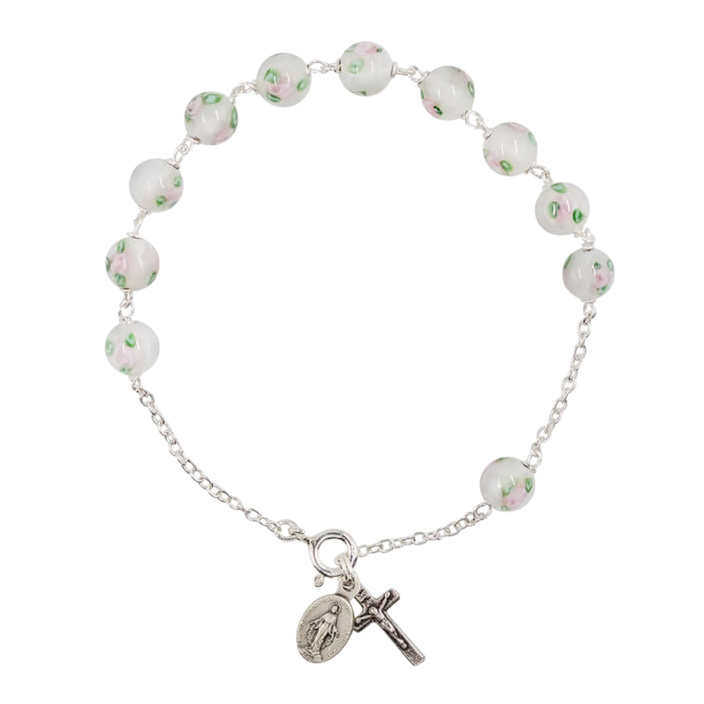 ROSARY BRACELET - WHITE MURANO GLASS AND SILVER
