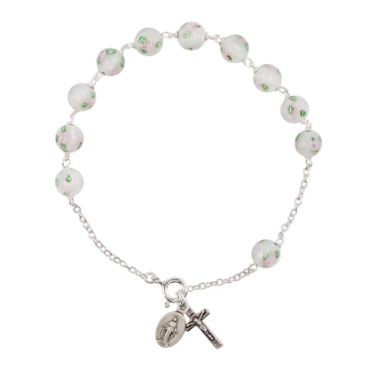 ROSARY BRACELET - WHITE MURANO GLASS AND SILVER