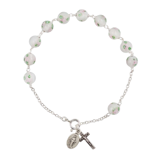 ROZENKRANS ARMBAND - WHITE MURANO GLASS EN ZILVER