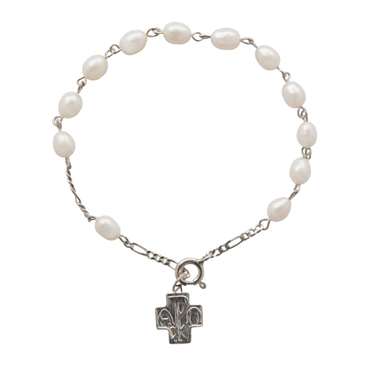 PEARL ROSARY BRACELET - SILVER