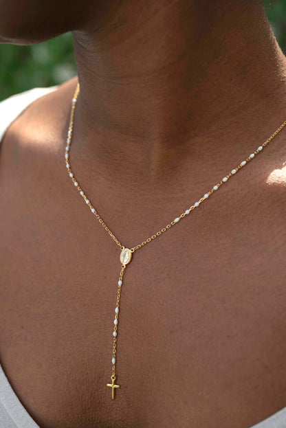 ROSARY NECKLACE - VERMEIL SILVER - WHITE ENAMEL