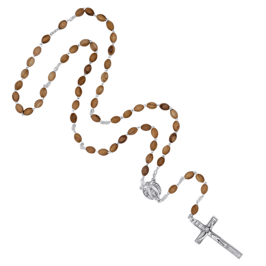 OLIVE WOOD BEADS ROSARY - METAL