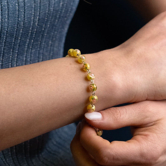 ROZENKRANS ARMBAND - YELLOW MURANO GLASS EN ZILVER