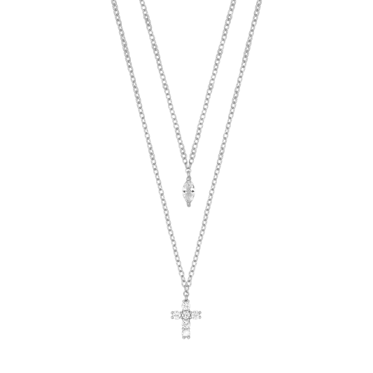 ZIRCONIA CROSS NECKLACE - SILVER